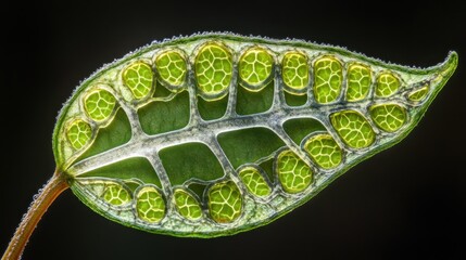 Poster - Close-up of a Green Leaf with Delicate Veins and Cells