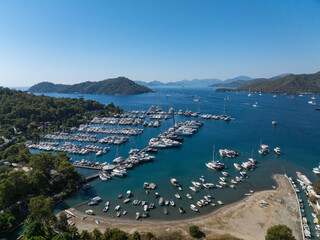 Wall Mural - Gocek Marina and Gocek City Drone Photo, Gocek Fethiye, Mugla Turkiye (Turkey)