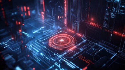 Aufkleber - Futuristic Digital Interface with Red and Blue Glowing Lines