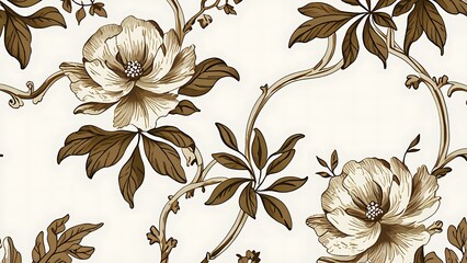 Flowers and leaves in brown and green on white background. Suitable for botanical prints, invitations, and naturethemed designs.