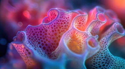 Aufkleber - Abstract, iridescent, porous, organic form with intricate circular patterns