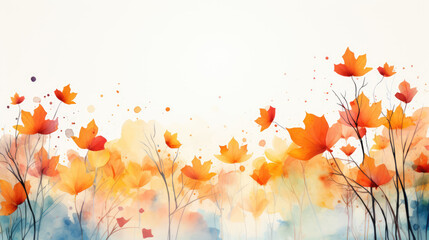 Wall Mural - generated illustration of Autumn foliage in watercolor white background.
