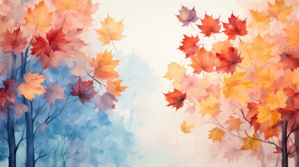 Wall Mural - generated illustration of Autumn foliage in watercolor white background.