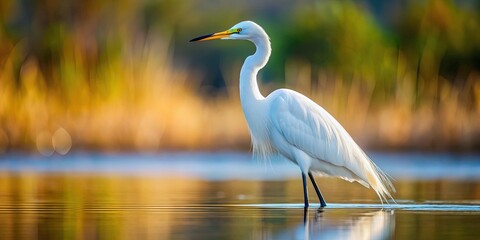 A close-up photo of a beautiful white egret standing in water , wildlife, bird, nature, water, egret