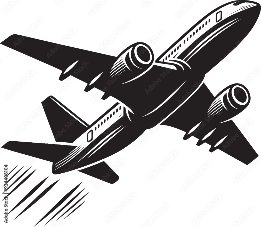 Airplane Flying silhouette flat vector illustration isolated on a white ...