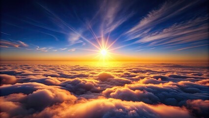 Wall Mural - of sun rising above clouds in night sky, sunrise, dawn, morning, clouds, sky, night, celestial, glowing, ethereal, light