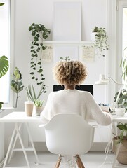 Poster - a high-resolution photo of a young professional working remotely from a clean, stylish home office, 