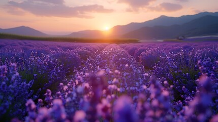 Sticker - A captivating view of Furano’s lavender fields in full bloom, vibrant purple flowers stretching into the horizon, gentle morning light, peaceful and serene setting, vivid colors, hd quality,