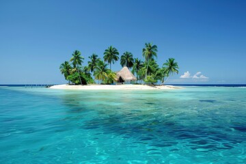 A serene tropical island surrounded by crystal-clear waters and lush palm trees, perfect for relaxation and adventure.