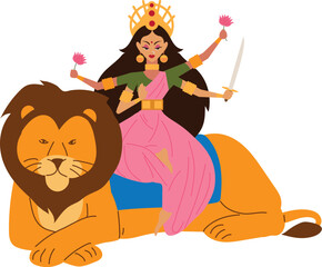 Sticker - goddess durga and lion