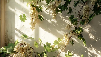 Wall Mural - An electric room a review in white with a verdant branch of grapes