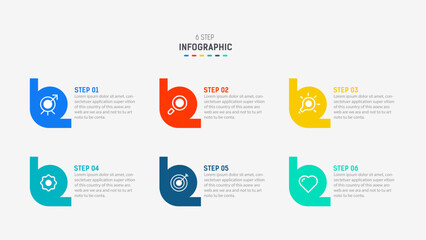 Wall Mural - Business  infographics design for Six Step, option, parts or process. Infographic 6 element design template for presentation.  process diagram, step banner, flow chart, 6 option template.