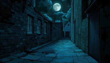 A Moonlit Back Alley in a Brick City