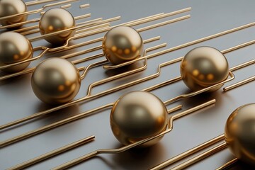 Poster - Smooth Gold Spheres and Lines Creating a Dynamic Tech Design