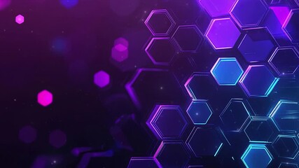 Poster - Abstract purple and blue background with a hexagon pattern for technology. Abstract futuristic geometric tech. Technology, science or business concept. Futuristic geometric pattern. Copy space area