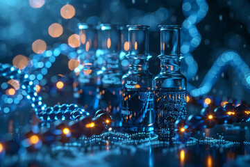 abstract technology background features a striking image of chemical glassware arranged against a ba