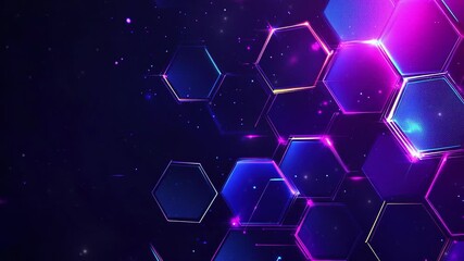 Poster - Abstract purple and blue background with a hexagon pattern for technology. Abstract futuristic geometric tech. Technology, science or business concept. Futuristic geometric pattern. Copy space area
