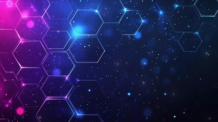 Poster - Abstract purple and blue background with a hexagon pattern for technology. Abstract futuristic geometric tech. Technology, science or business concept. Futuristic geometric pattern. Copy space area