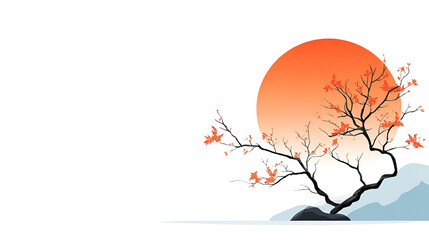 Wall Mural - Elegant Japanese-Style Illustration of a Tree with a Sunset Background