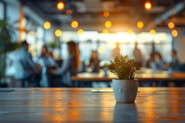 A soft, abstract technology background features a blurred gathering of people at a table within an office interior, evoking a sense of collaboration and business innovation