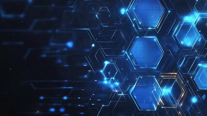 Poster - Abstract purple and blue background with a hexagon pattern for technology. Abstract futuristic geometric tech. Technology, science or business concept. Futuristic geometric pattern. Copy space area
