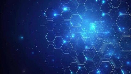 Poster - Abstract purple and blue background with a hexagon pattern for technology. Abstract futuristic geometric tech. Technology, science or business concept. Futuristic geometric pattern. Copy space area