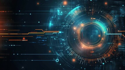 Poster - Abstract futuristic background with digital technology elements and circles. Digital network connection abstract tech. Abstract technology background with futuristic circles and lines. Copy space area
