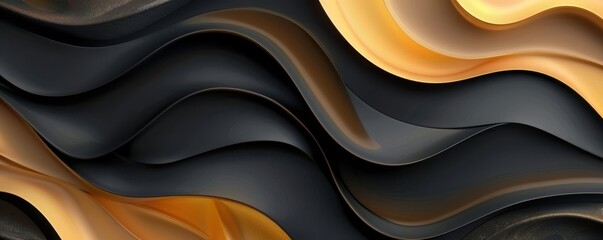 Poster - Abstract waves in black and gold create a soothing and elegant pattern, Backgrounds, wallpapers, and design projects.