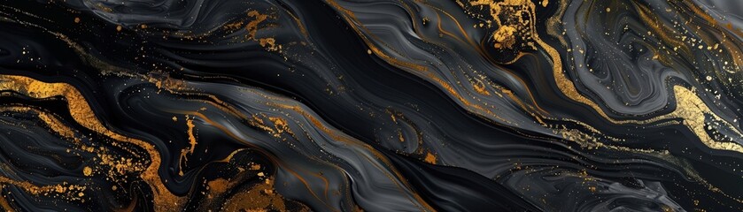Poster - A stunning abstract design featuring swirling black and gold tones, Backgrounds and modern decor.