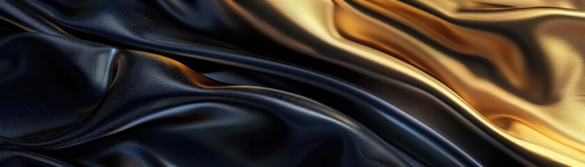 Poster - Elegant drapery of black and gold silk, showcasing luxurious texture and depth, fashion or design backgrounds.