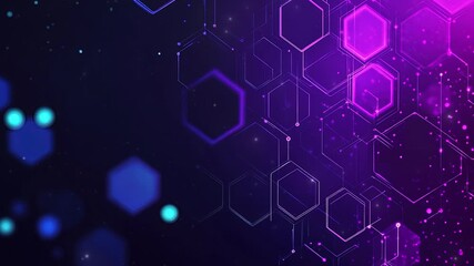 Poster - Abstract purple and blue background with a hexagon pattern for technology. Abstract futuristic geometric tech. Technology, science or business concept. Futuristic geometric pattern. Copy space area