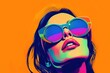 © Rafiqul - Vibrant pop art portrait of a blonde woman wearing yellow sunglasses, colorful background