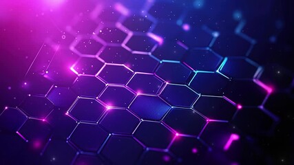 Poster - Abstract purple and blue background with a hexagon pattern for technology. Abstract futuristic geometric tech. Technology, science or business concept. Futuristic geometric pattern. Copy space area