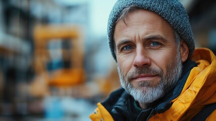 Poster - engineer man standing outdoors on construction site looking at camera
