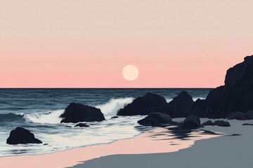 Sticker - Coastal Sunset with Rocks and Waves