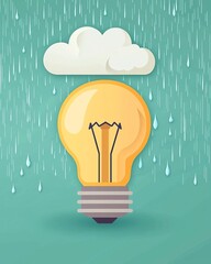 Wall Mural - Light bulb with cloud and rain, nourishing ideas for growth, flat design illustration