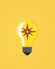 Wall Mural - Light bulb with compass, guiding growth through insight, flat design illustration