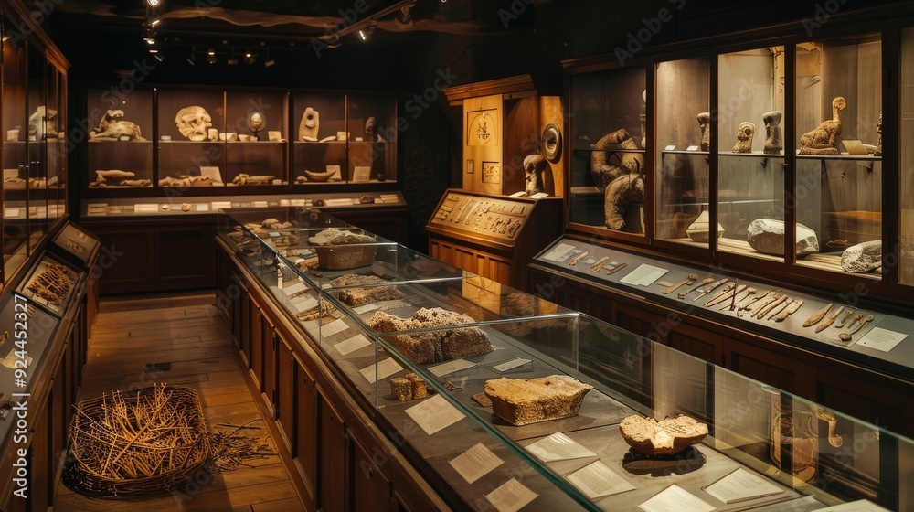 A museum with many displays of ancient artifacts Stock Photo | Adobe Stock