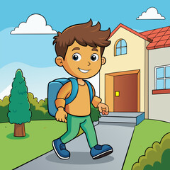 Wall Mural - kid going back to school after summer vacation vector illustration