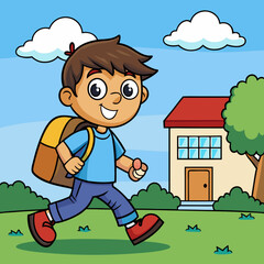 Wall Mural - kid going back to school after summer vacation vector illustration