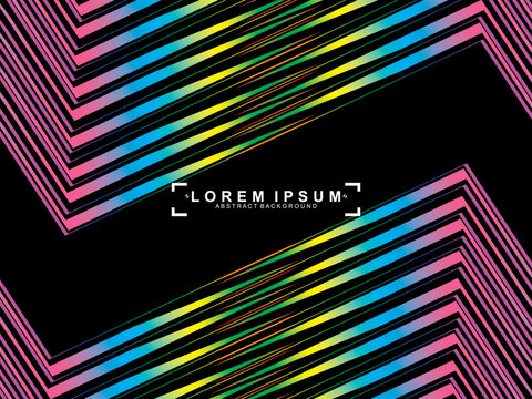 Futuristic abstract technology shining rainbow light lines with modern lines pattern black background. Vector minimal line background with text for social media covers, headers, etc.