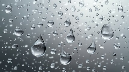 Condensed water droplets on a surreal transparent window background. Featuring a detailed liquid wetted surface, suitable for creating realistic visual effects and enhancing design elements.