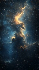 Wall Mural - background is the deep blue of space, with stars scattered, two small, yellowish, glowing particles,