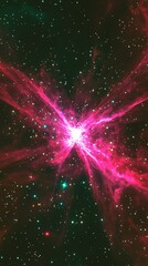 Wall Mural - red and pink nebula in space with stars, two supermassive black holes, one, surrounded by green gala