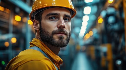 Poster - The production manager standing by the control panel is controlling the manufacturing process in a modern industrial factory with robotics and automation.