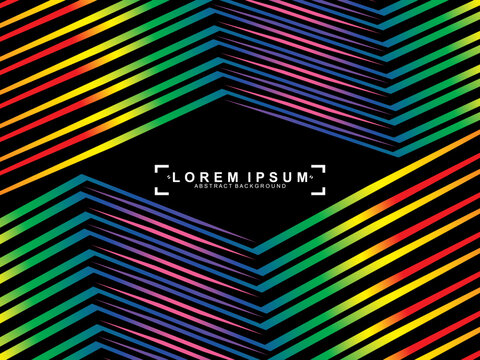 Futuristic abstract technology shining rainbow light lines with modern lines pattern black background. Vector minimal line background with text for social media covers, headers, etc.