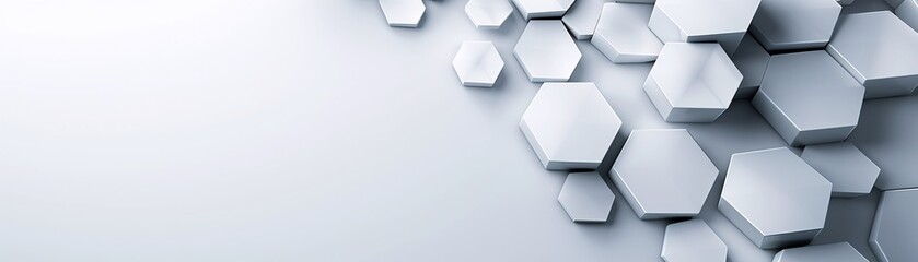 Poster - A sleek 3D hexagon design in monochromatic tones, offering a large copyspace area at the top for customizable messaging.