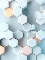 Poster - A geometric 3D hexagon design with a blend of cool tones, providing a clean copyspace area in the middle for text or graphics.