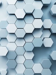 Poster - A textured 3D hexagon pattern in shades of blue and grey, with an expansive copyspace area at the bottom for content.