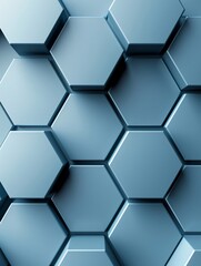 Poster - A textured 3D hexagon pattern in shades of blue and grey, with an expansive copyspace area at the bottom for content.